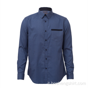 Camicia a maniche lunghe di jeans blu abbigliamento casual da uomo